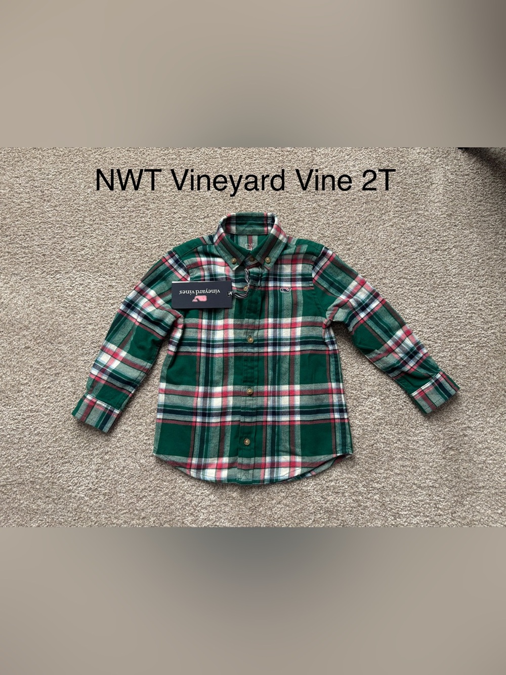 NWT Vineyard Vines Boys Green Plaid Button-Up Shirt 2T